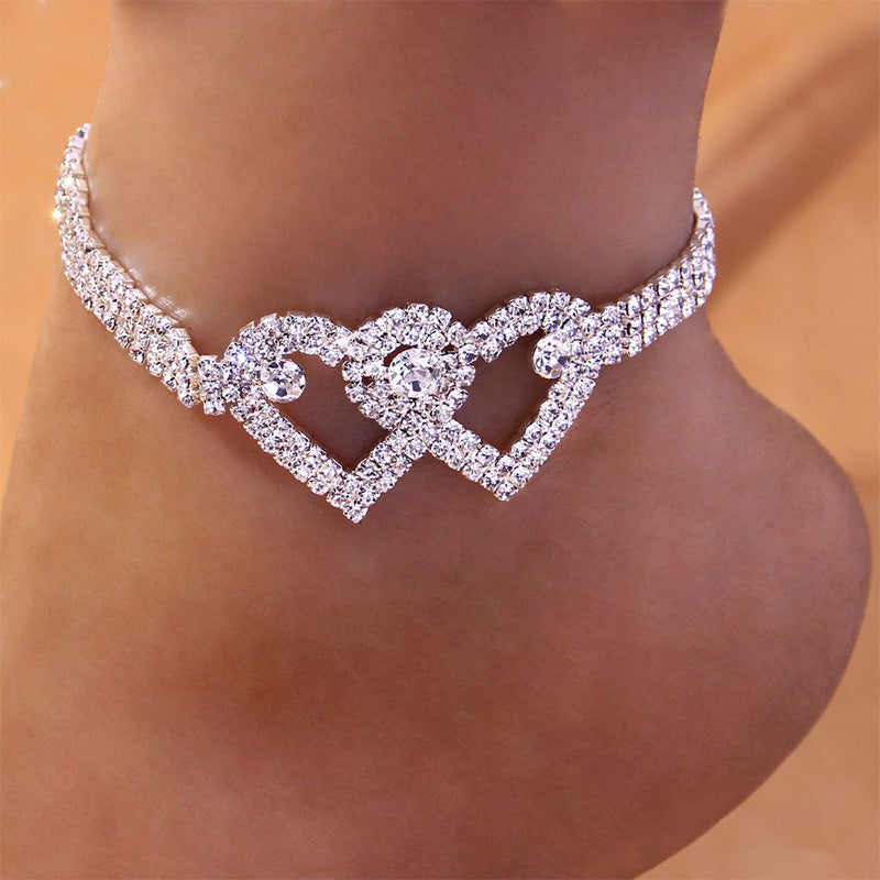 Maliben | Double Love Heart Rhinestone Anklet