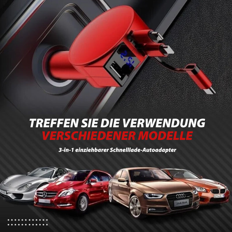 Maliben | 3-In-1 Retractable Quick Charge Car Adapter