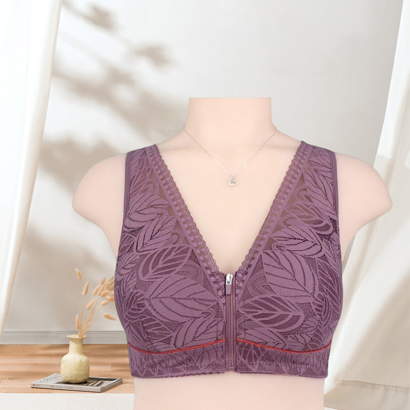 Maliben | Solid Color Lace Lingerie With Front Zipper