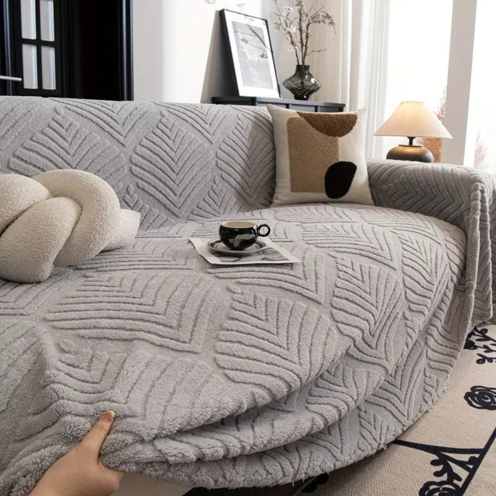 Maliben | Herringbone Leaf Design Fleece Sofa Cover