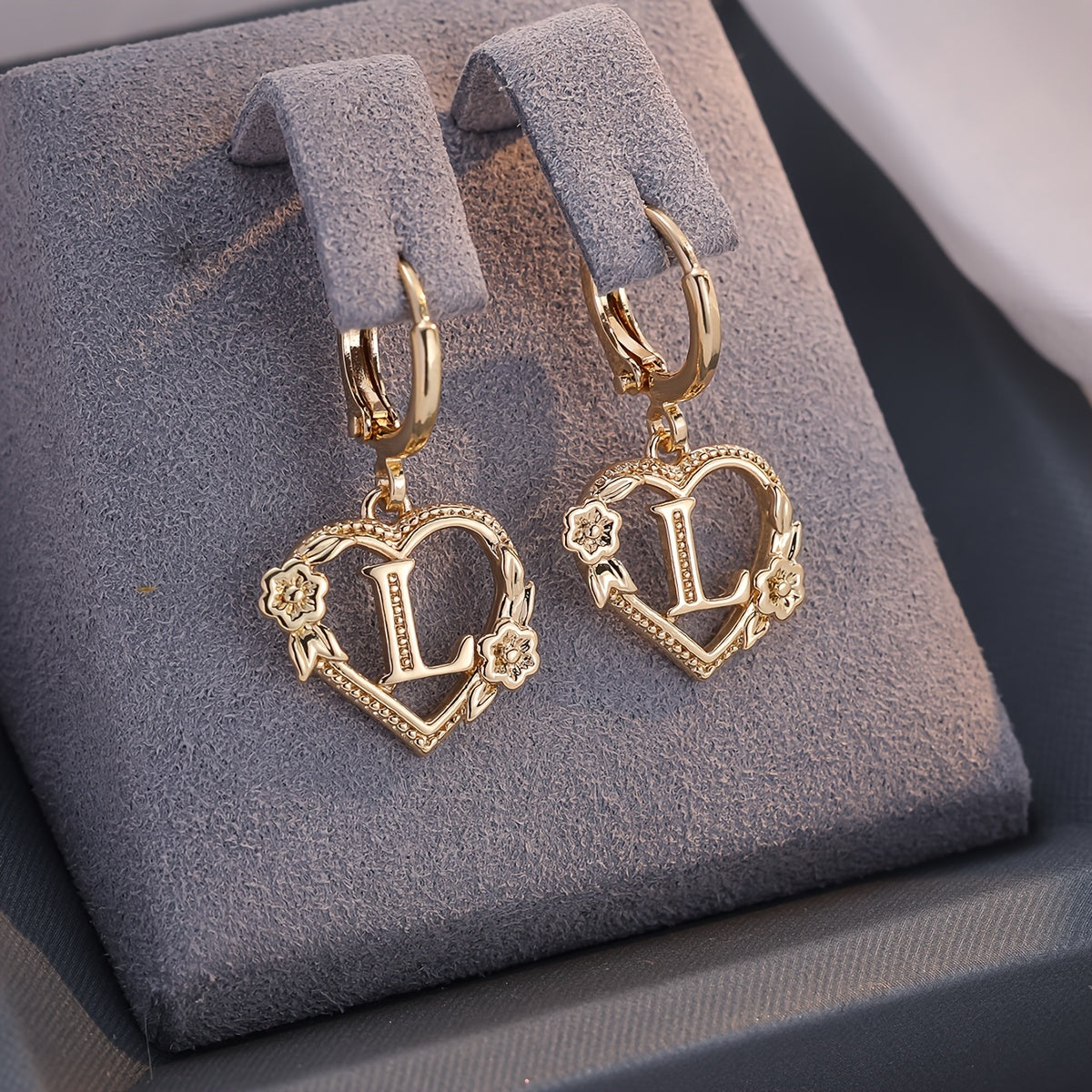 Maliben | Dainty Initial Letter Heart Hoop Earrings