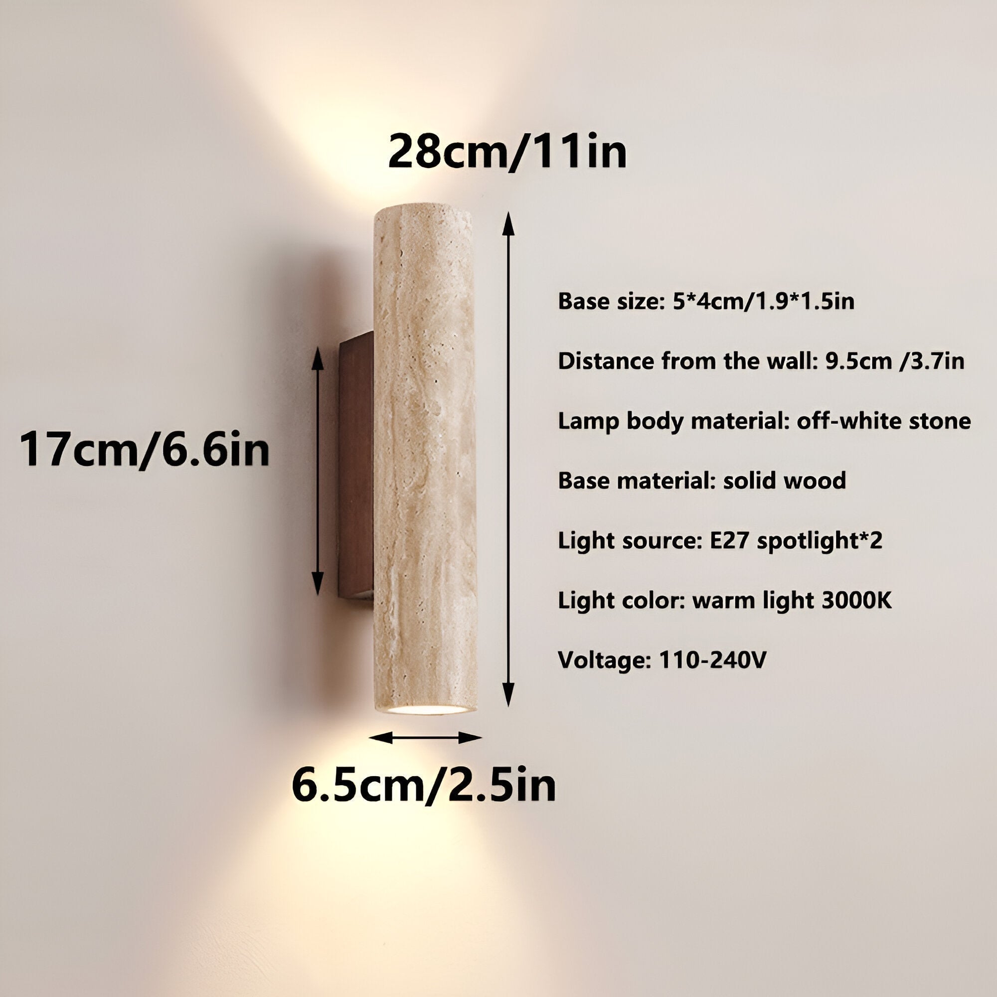 Maliben | TravertIne Wall Lamp in Japandi Tube Shape