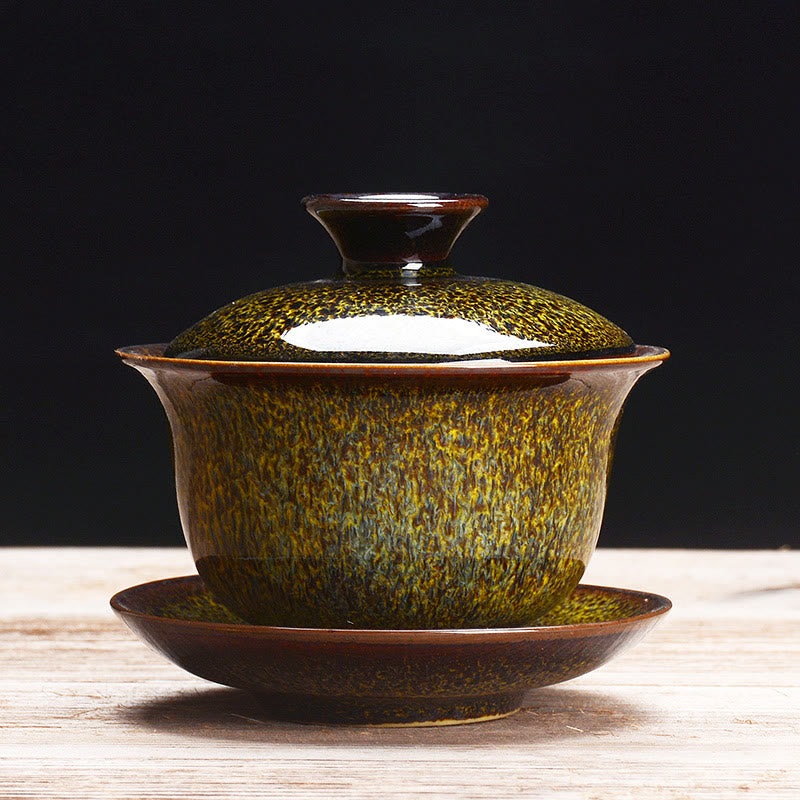 Maliben | Vintage Kiln Ceramic Gaiwan Sancai Tea Cup Tea Cup and Saucer with Lid