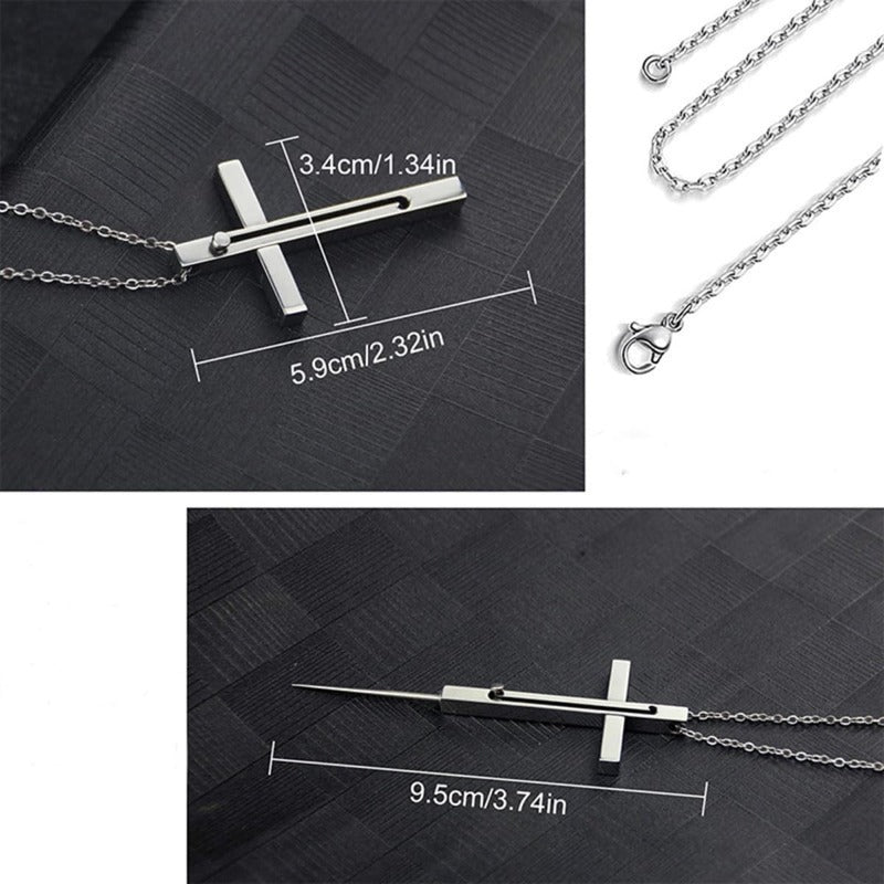 Maliben | Retractable Toothpick Necklace With Stainless Steel Cross Pendant