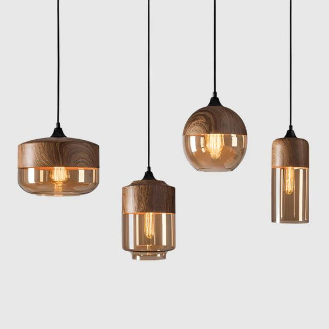 Maliben | ScAndinavian Pendant Lamp Made Of Wood and Tinted Glass