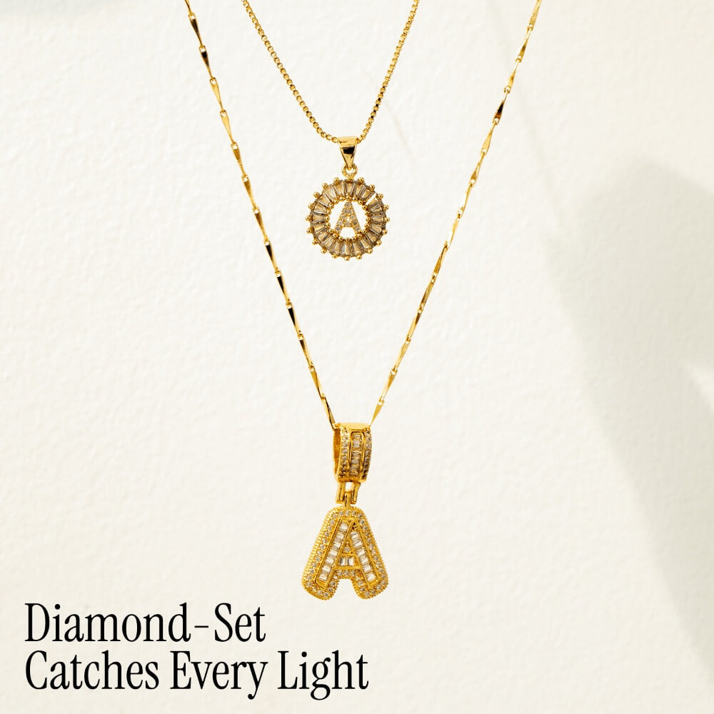 Maliben | 2pc 14k Diamond Letter Initial Necklaces
