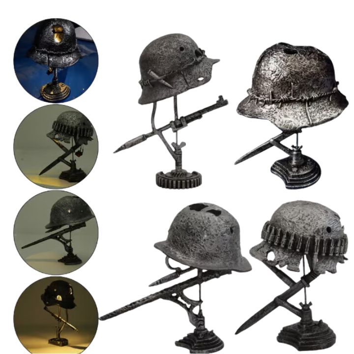 Maliben | Antiquelume | Vintage Steel Helmet Table Lamp – Timeless Historical Home Décor