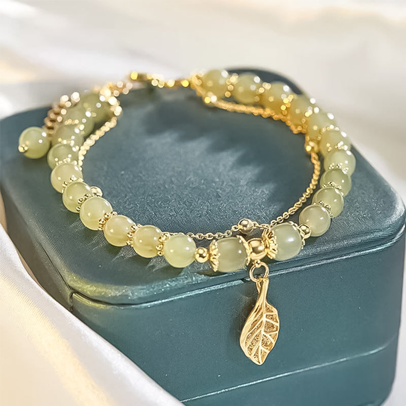 Maliben | Hetian Jade Leaf Gold Bracelet