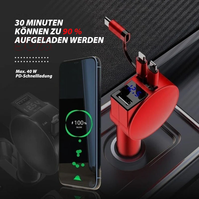 Maliben | 3-In-1 Retractable Quick Charge Car Adapter