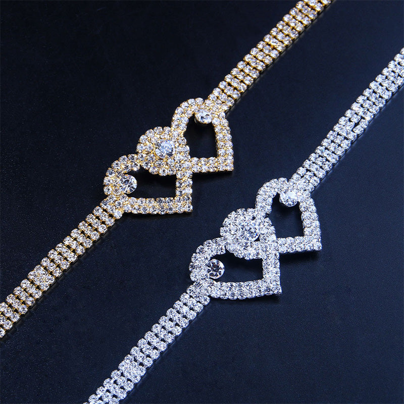 Maliben | Double Love Heart Rhinestone Anklet