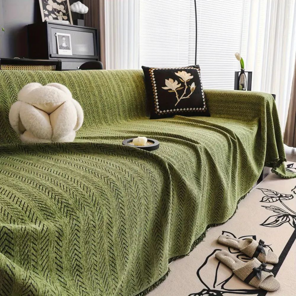 Maliben | Herringbone Chenille Tassels Sofa Cover