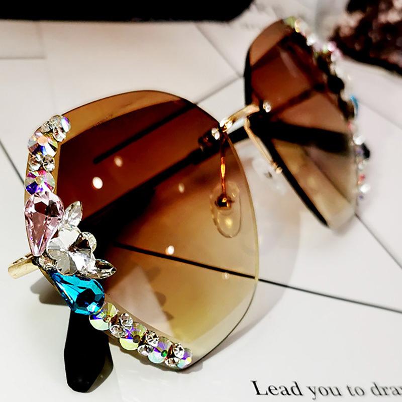 Maliben | 2022 Vintage Fashion Rimless Crystal Sunglasses