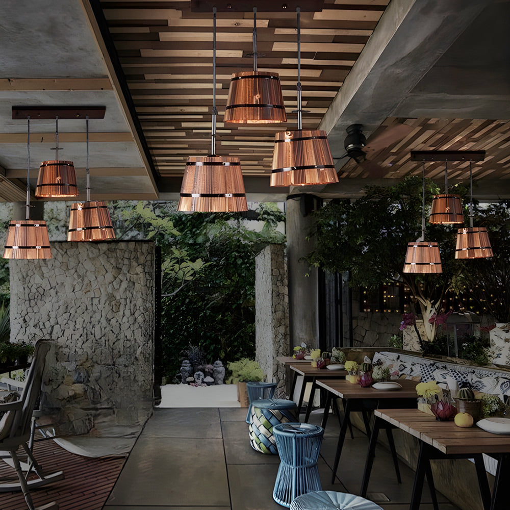 MAliben | Bucketglow Pendant Light - Wooden Bucket Pendant Lamp For a Cozy Bar