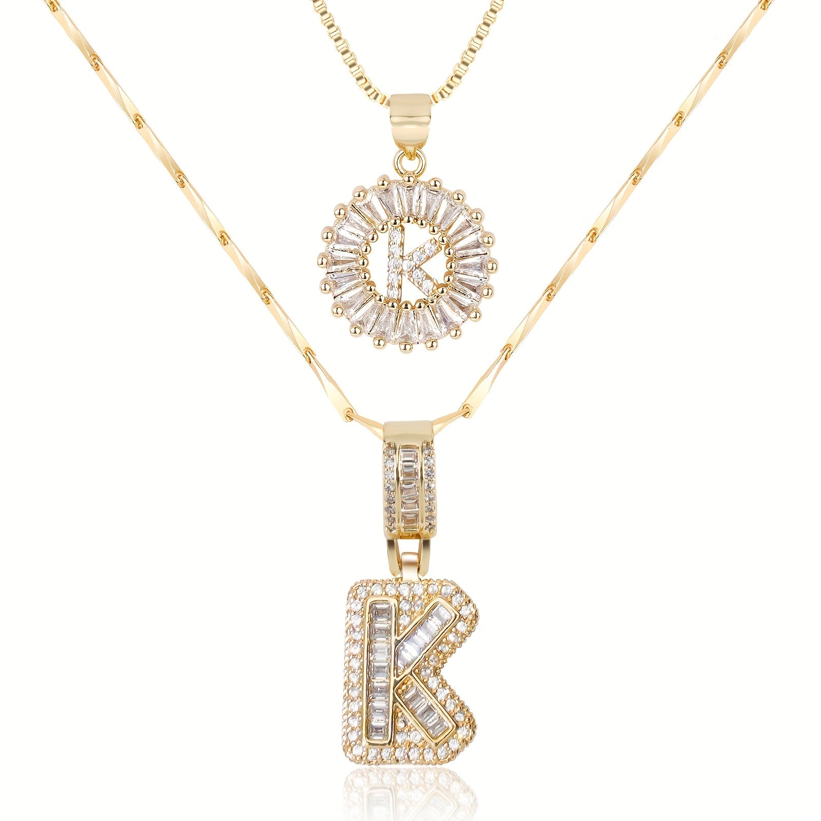 Maliben | 2pc 14k Diamond Letter Initial Necklaces