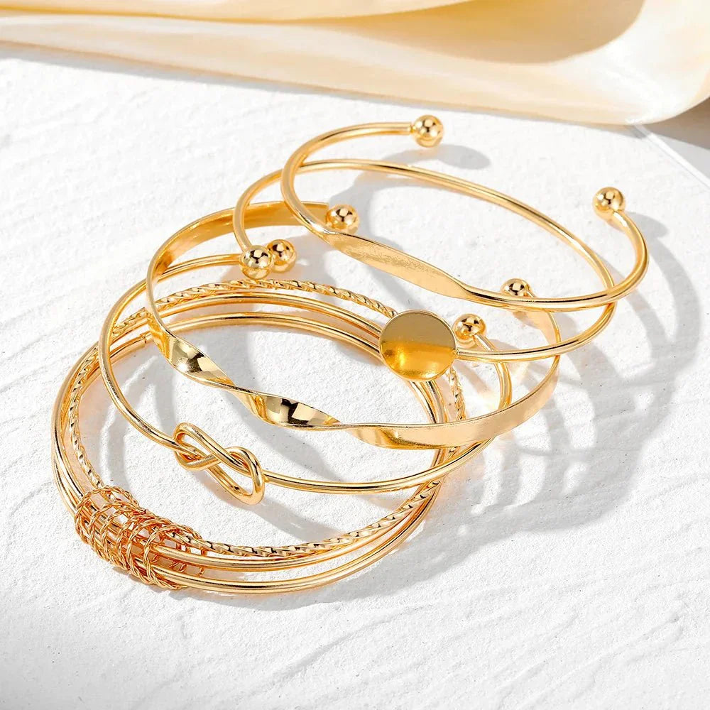 Maliben | 5pcs Twist Bangle Bracelet Stack