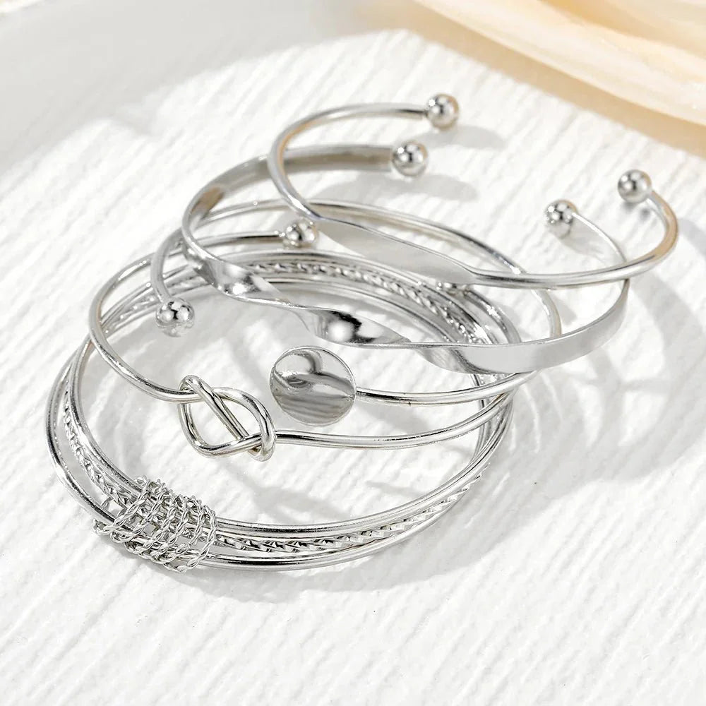Maliben | 5pcs Twist Bangle Bracelet Stack