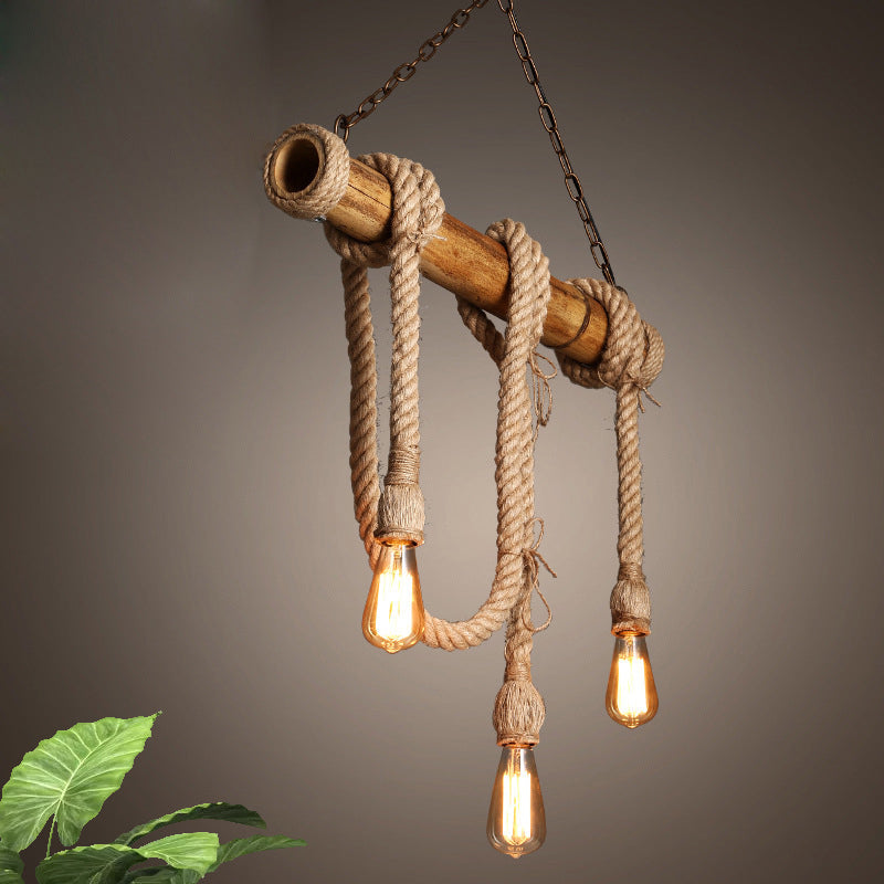Maliben | Industrial Adjustable Ceiling Lamp Made Of Bamboo With Rope