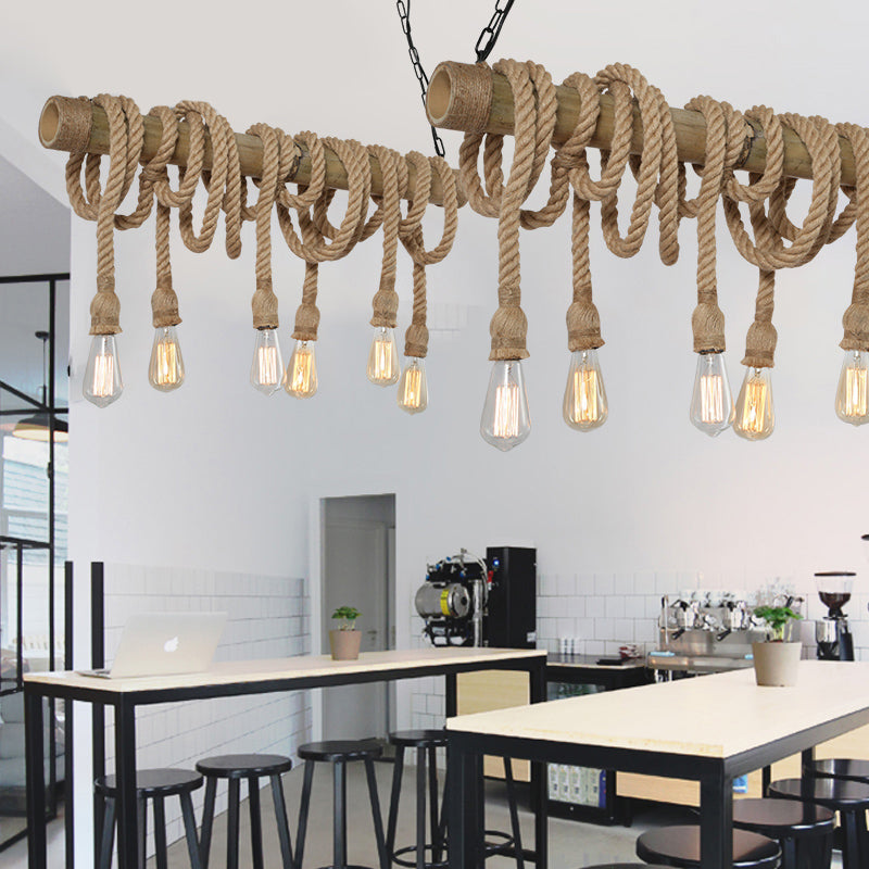 Maliben | Industrial Adjustable Ceiling Lamp Made Of Bamboo With Rope