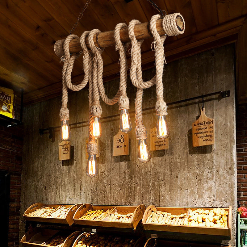 Maliben | Industrial Adjustable Ceiling Lamp Made Of Bamboo With Rope