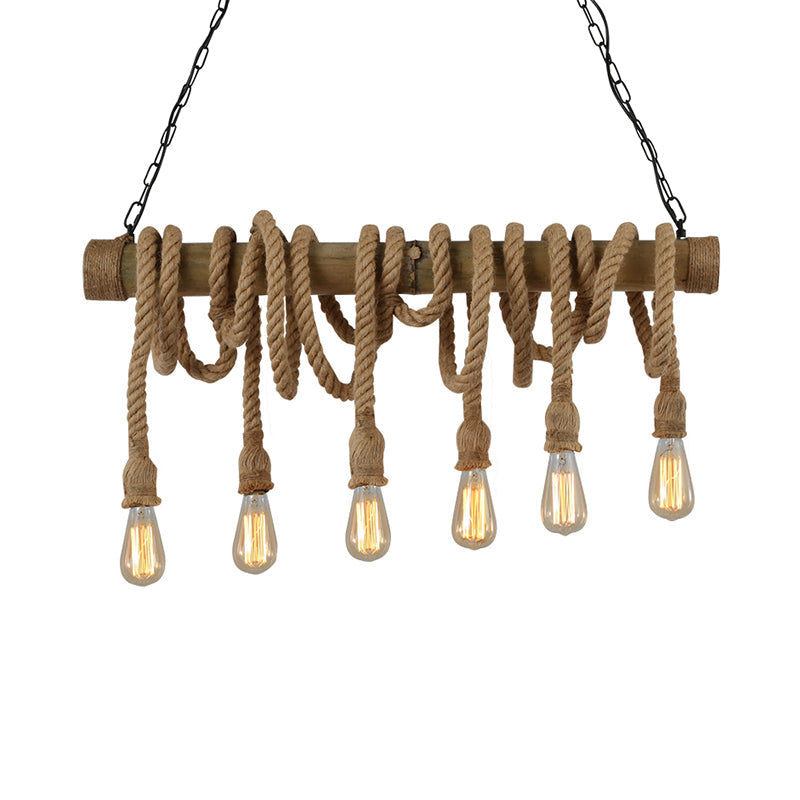 Maliben | Industrial Adjustable Ceiling Lamp Made Of Bamboo With Rope