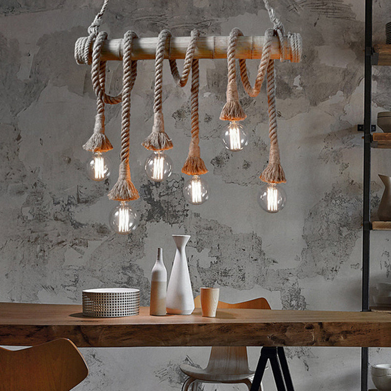 Maliben | Industrial Adjustable Ceiling Lamp Made Of Bamboo With Rope
