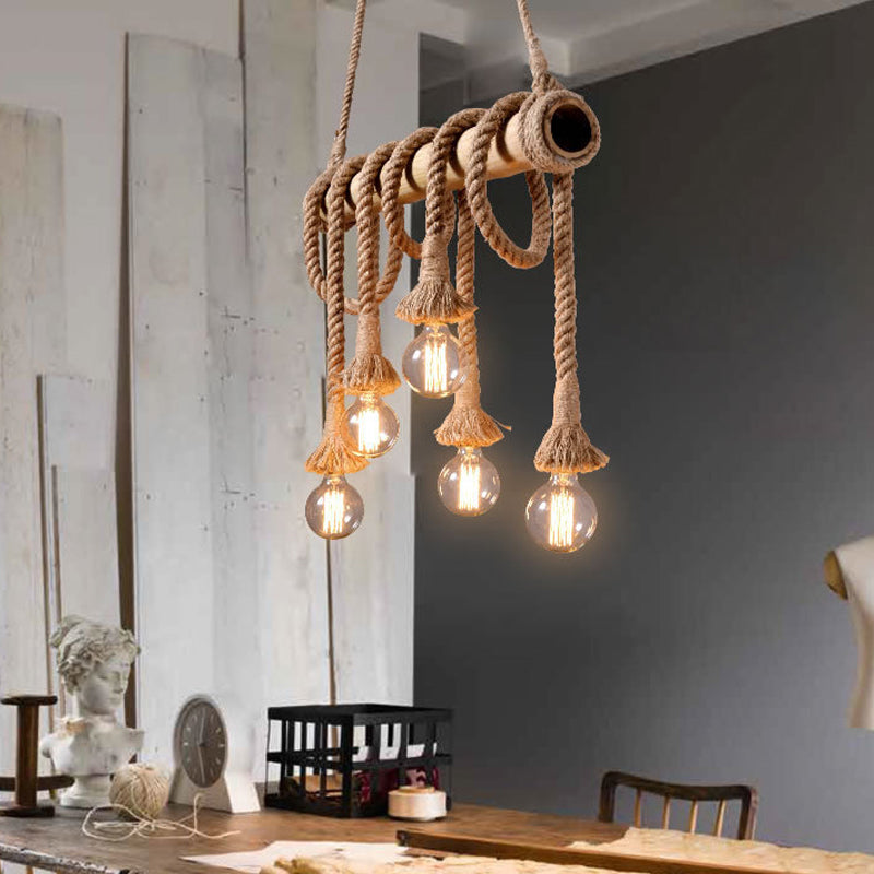 Maliben | Industrial Adjustable Ceiling Lamp Made Of Bamboo With Rope