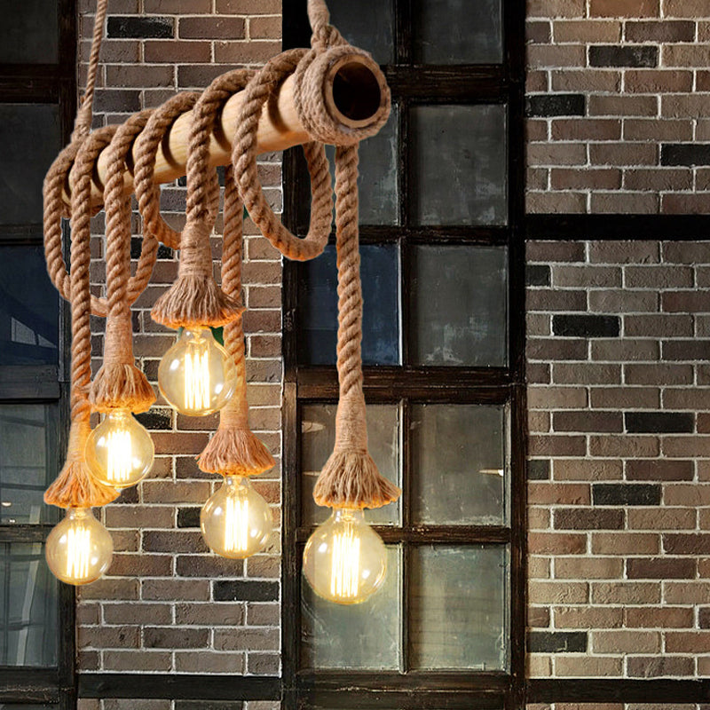 Maliben | Industrial Adjustable Ceiling Lamp Made Of Bamboo With Rope