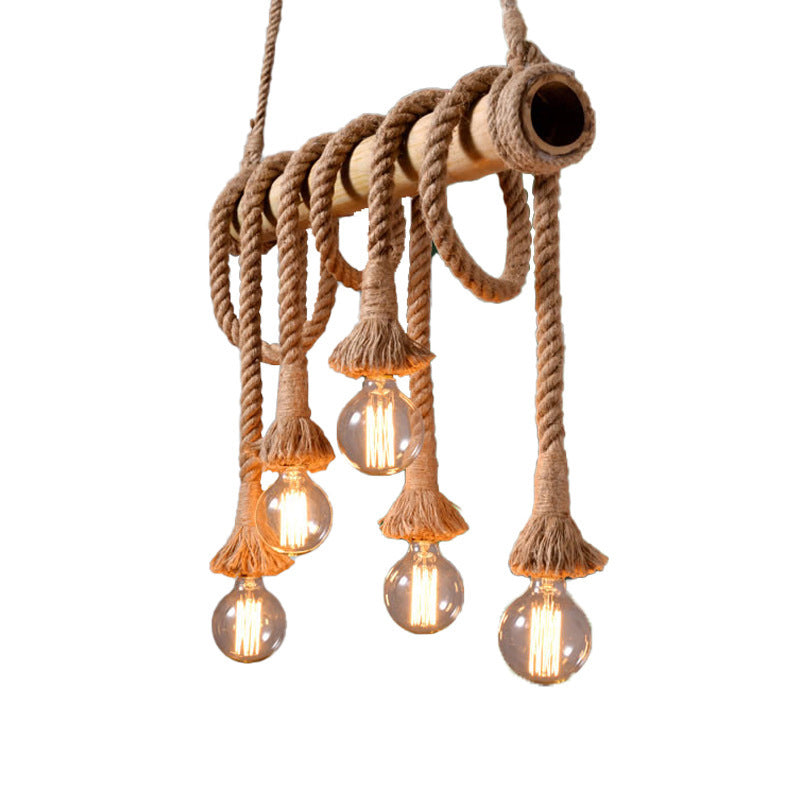 Maliben | Industrial Adjustable Ceiling Lamp Made Of Bamboo With Rope