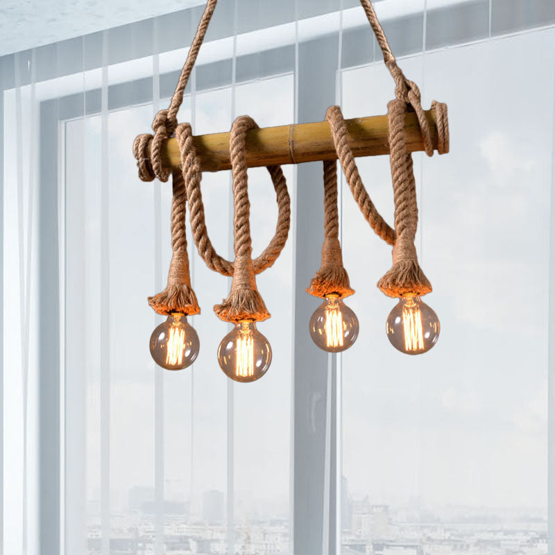 Maliben | Industrial Adjustable Ceiling Lamp Made Of Bamboo With Rope