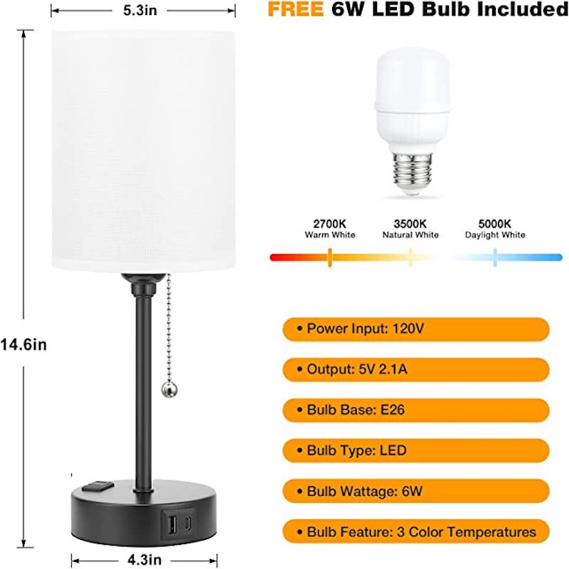 Maliben | Elegant Table Lamp With Smart Charging Options And Three Colors