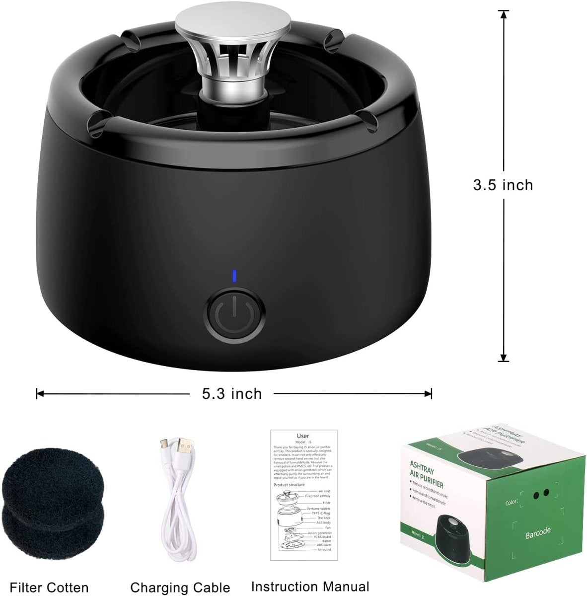 Maliben Odorless Smoke-Free Ashtray - Portable Smoke Catcher with Scent Filter
