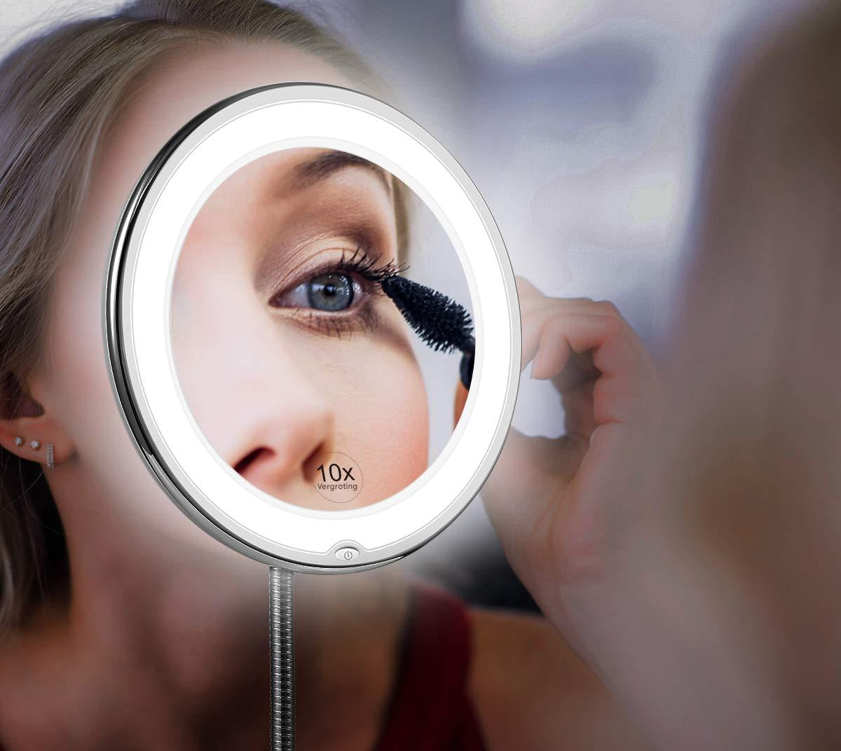 Maliben | Claravue Led Magnifying Mirror With Flexible Gooseneck – 10x Zoom, Daylight Leds & Suction Mount