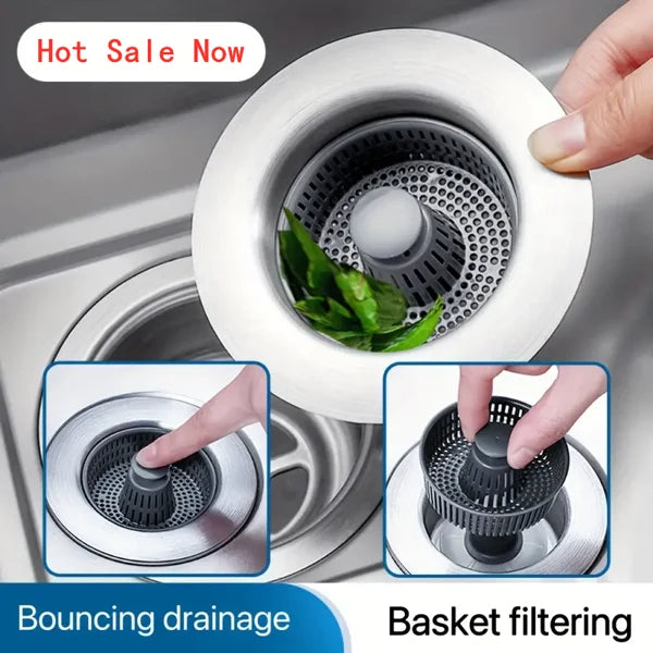 Maliben | Drain Strainer & Stopper | 304 Stainless Steel + Abs | Anti-Clog Basket | Fits Standard Kitchen Sinks