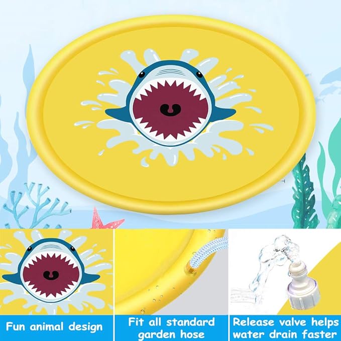 Maliben | Shark Splash Sprinkler Mat For Kids – Inflatable Water Mat