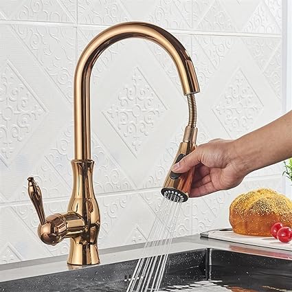 Maliben | Brass Kitchen Faucet Pull Out Mixer Sink Water Tap 360 Rotation Single Handle