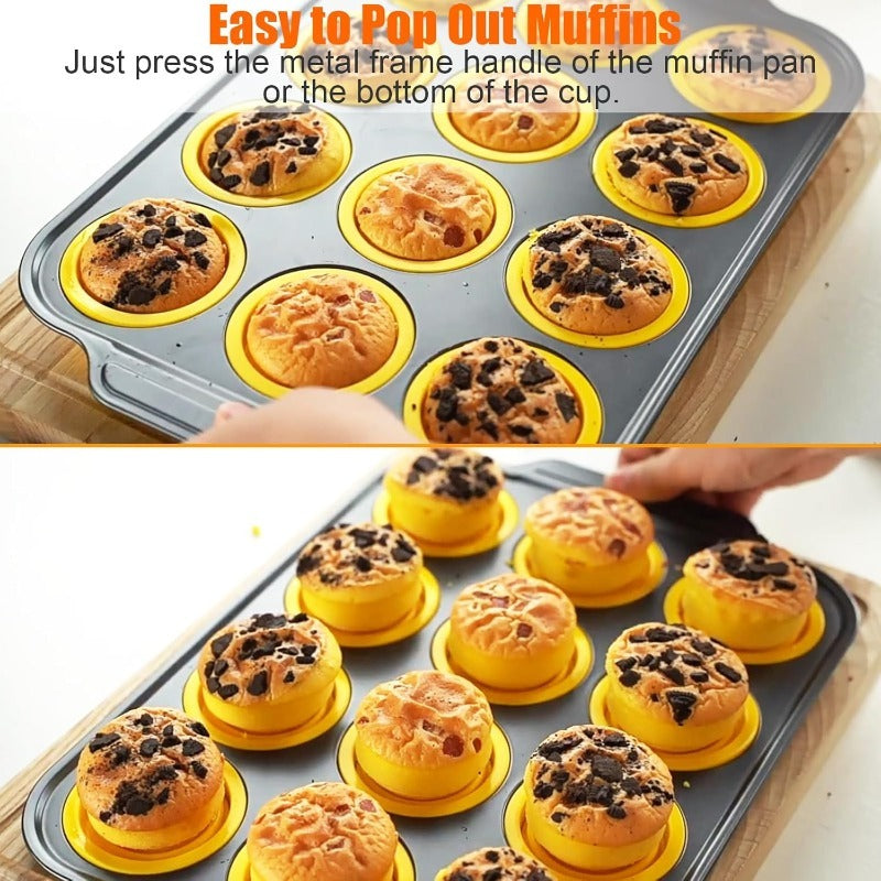 Maliben | Press-Release Silicone Muffin Pan With Sturdy Metal Frame