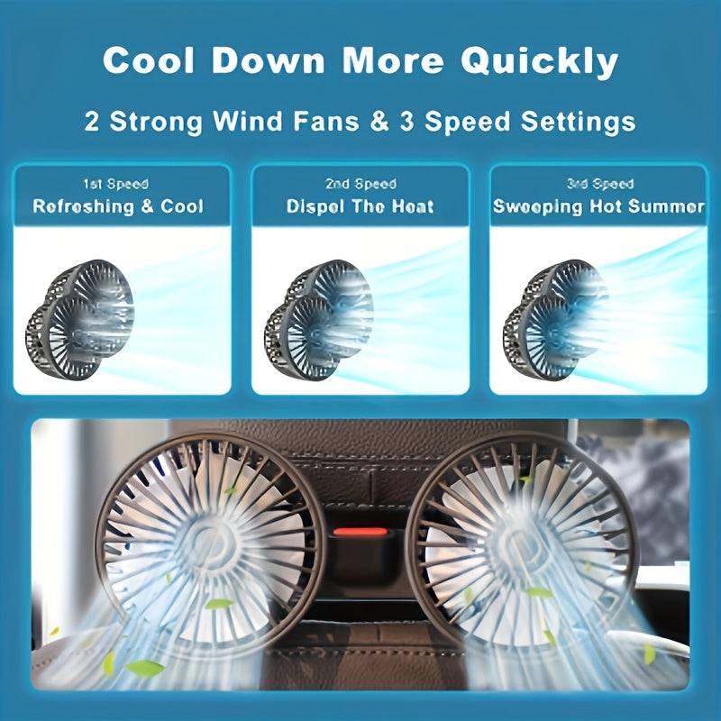 Maliben | Double Fan Airtrek Duo | 360° Rotatable | Ultra-Quiet & Compact | Usb Car Fan With 5 Blades