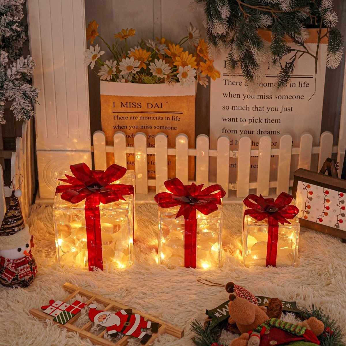Maliben | Luminous Gifts - Set Of 3 Illuminated Boxes - Christmas Decoration For Indoor And Outdoor