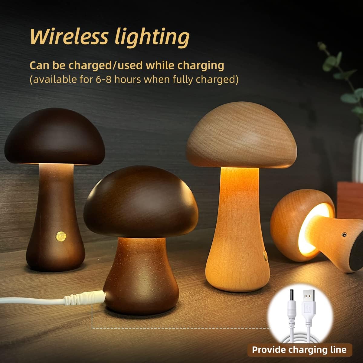 Maliben | Mushroomlight - Wireless Wooden Mushroom Led Night Light
