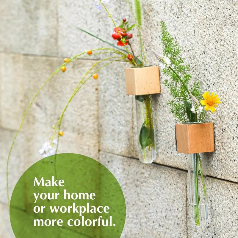 Maliben | Magnetic Mini Vase – Wood & Glass Wall-Mount Decor For Flowers & Cuttings