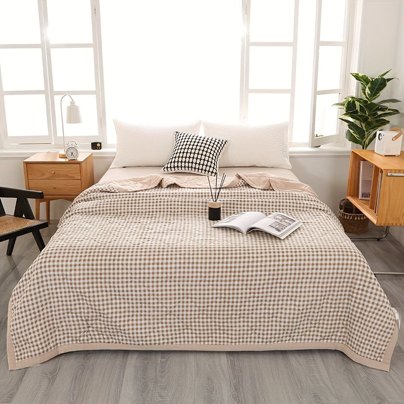 Maliben | Elegant Preppy Plaid Summer Blanket For Cool Nights