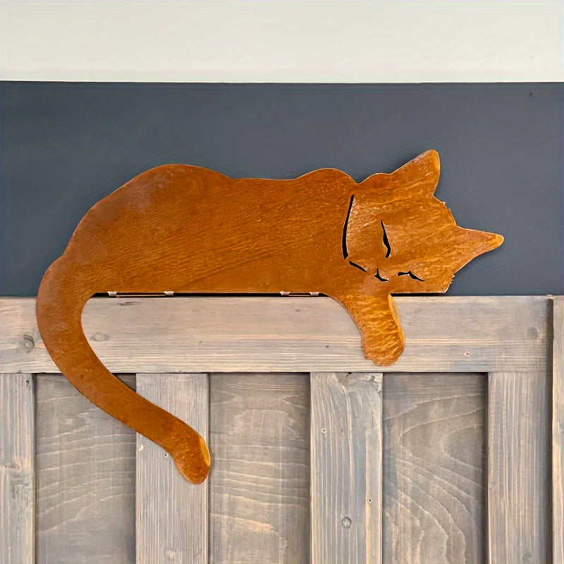 Maliben | Garden Figure Sleeping Cat | Rustic Design | Weatherproof Iron | Decorative Highlight For Outdoor Areas