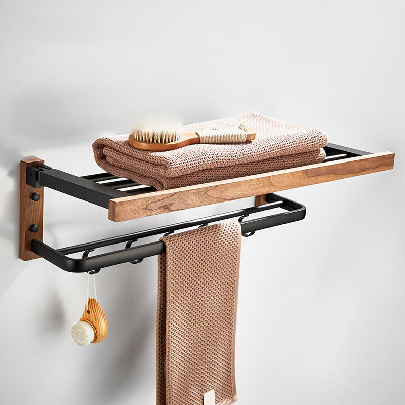 Maliben | Wood And Aluminum Bath Accessory Set Black Bathroom Accessory Kit