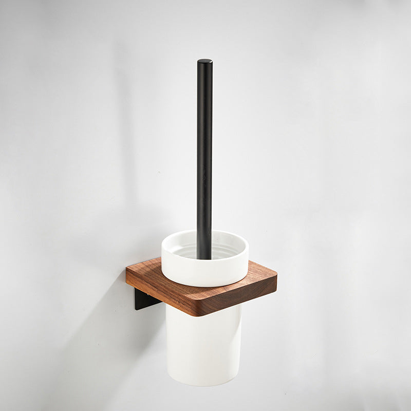 Maliben | Wood And Aluminum Bath Accessory Set Black Bathroom Accessory Kit