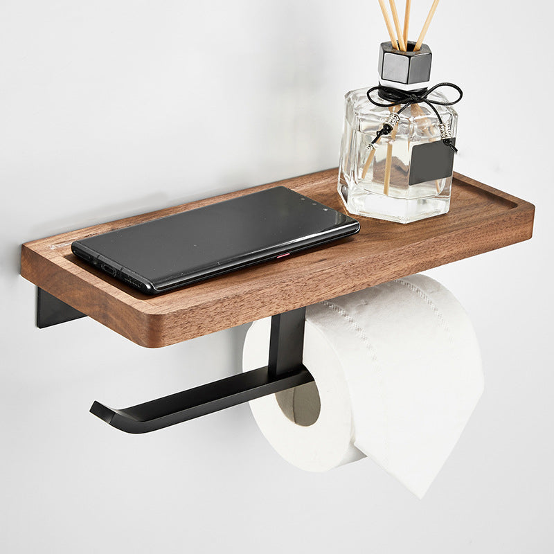 Maliben | Wood And Aluminum Bath Accessory Set Black Bathroom Accessory Kit