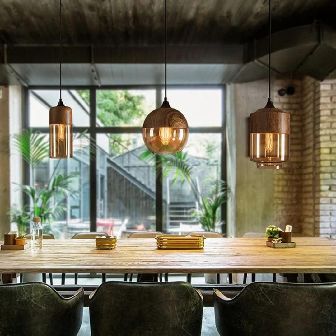 Maliben | ScAndinavian Pendant Lamp Made Of Wood and Tinted Glass