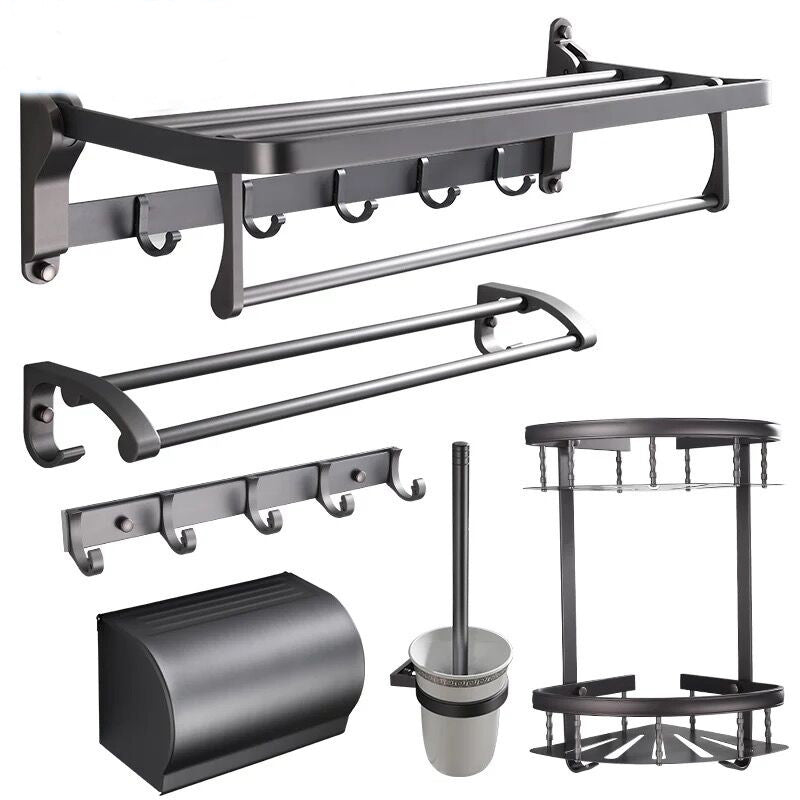Maliben | Modern 5/6-Piece Bathroom Accessory Set With Bathroom Shelf/Robe Hooks/Towel Bar