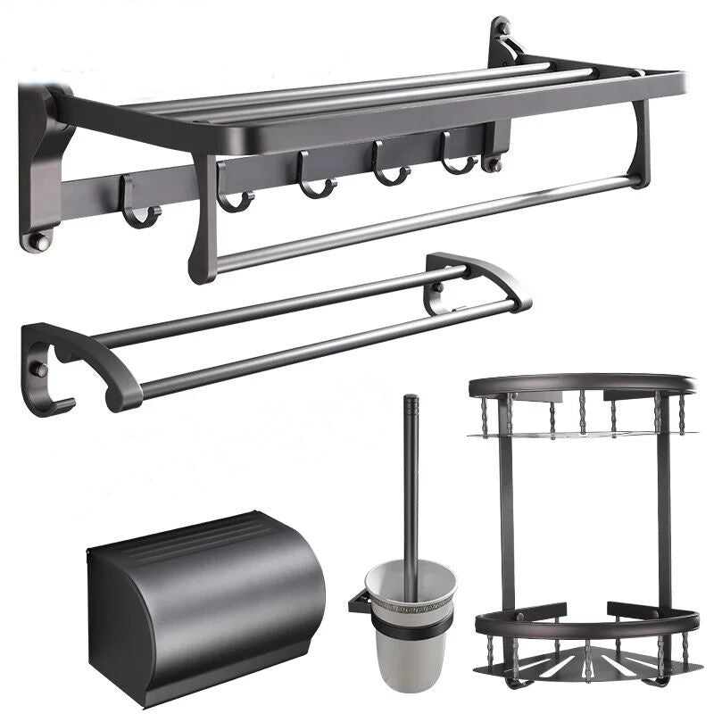 Maliben | Modern 5/6-Piece Bathroom Accessory Set With Bathroom Shelf/Robe Hooks/Towel Bar