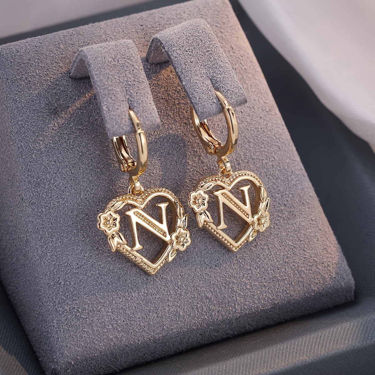Maliben | Dainty Initial Letter Heart Hoop Earrings