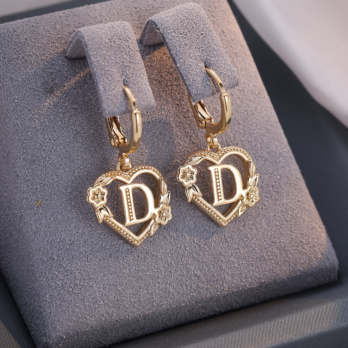 Maliben | Dainty Initial Letter Heart Hoop Earrings